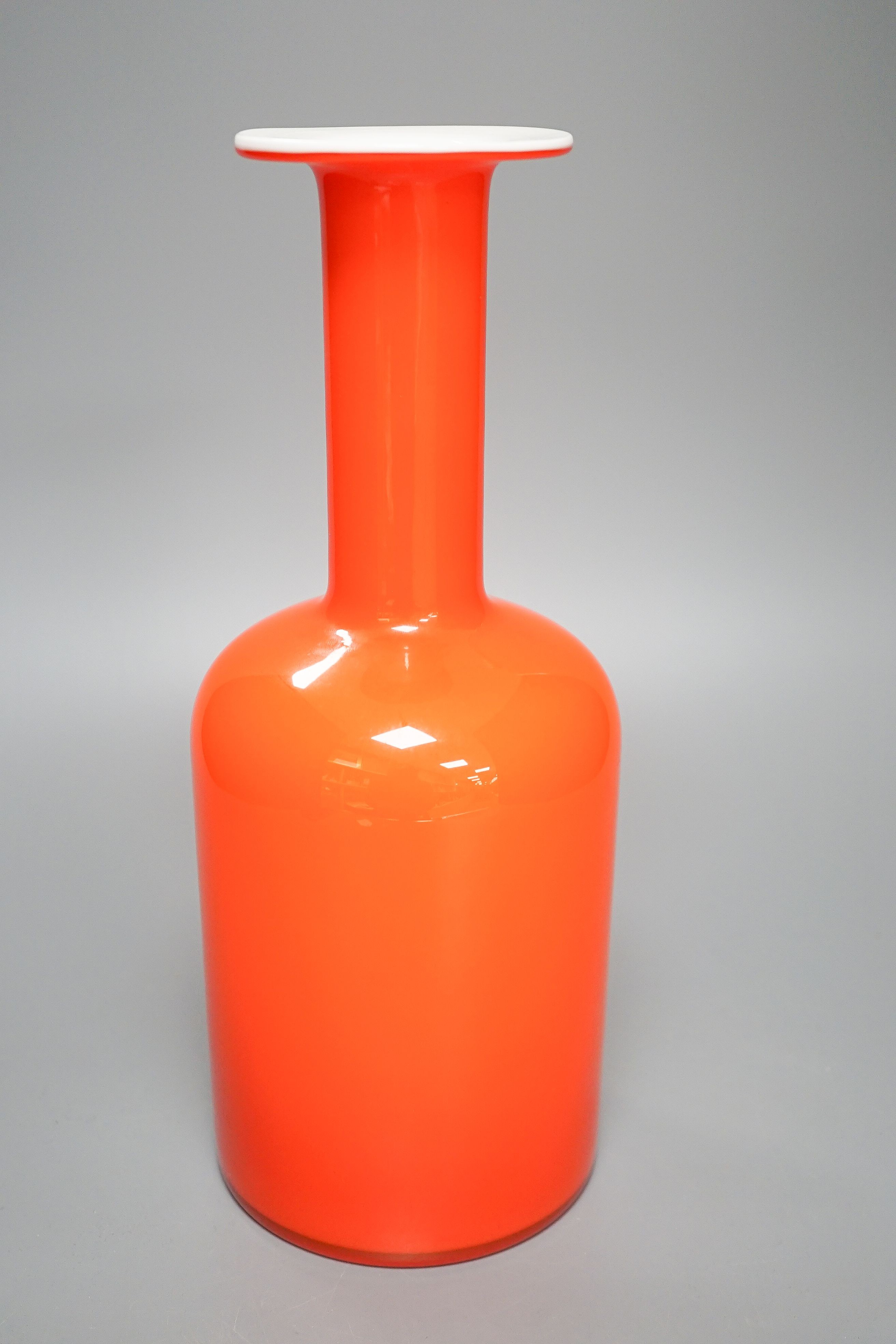 A red glass ‘Gulvvase’ by Otto Brauer for Holmegaard 30.5cm